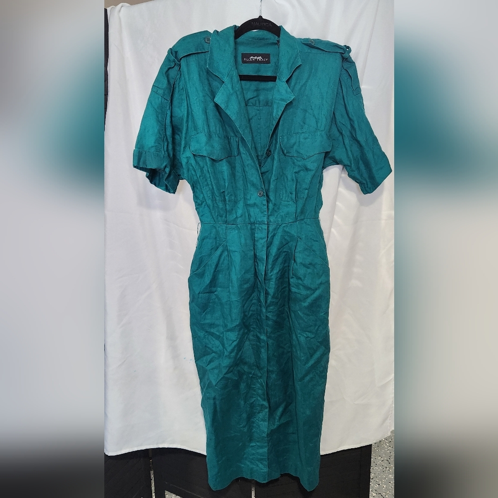 Ellen Tracy Teal Button-Up Dress
